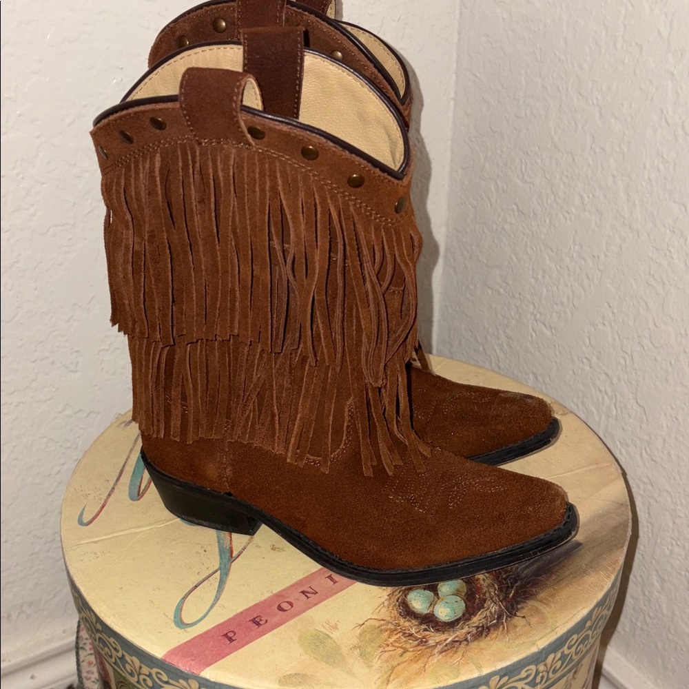 Shanghai Tang Brown Fringe Suede Ankle Boots